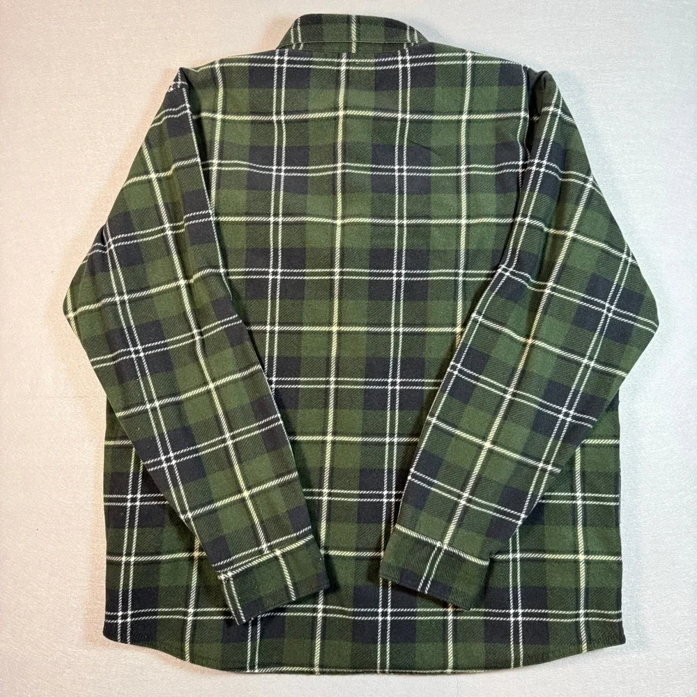 Wrangler Flannel Shirt Mens XL Green Plaid‎ Fleece Lined Shacket Button Up